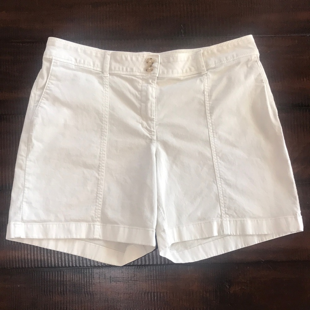 J. Jill Seamed Cotton Shorts Size 12 Petite Tan Khaki Light Pebble High Waisted